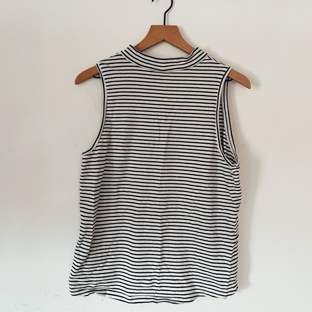 black and white striped mock neck tank